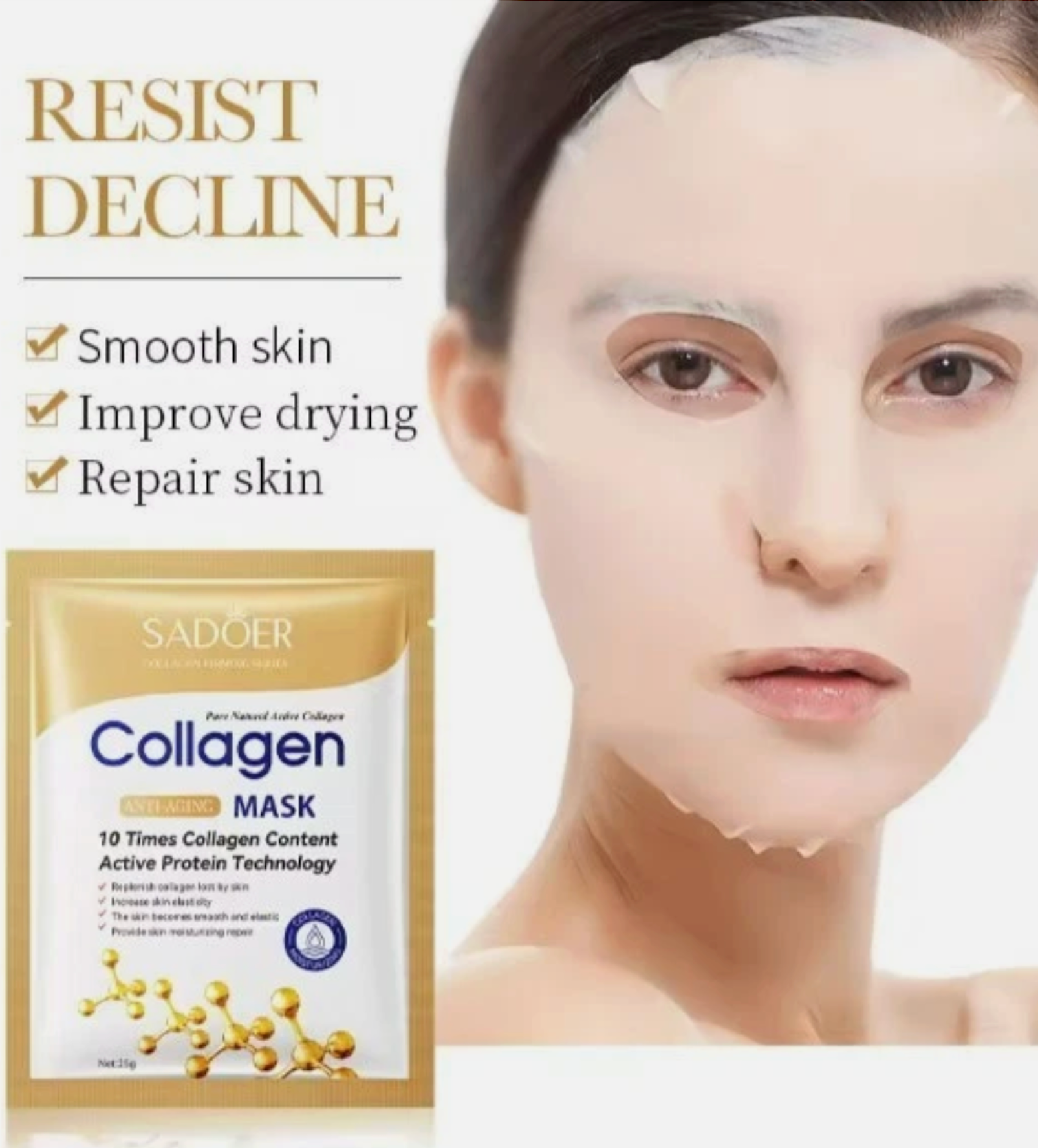 10pcs Anti-Wrinkle Collagen Face Mask Moisturizing Anti-Aging Repair Brightening Care