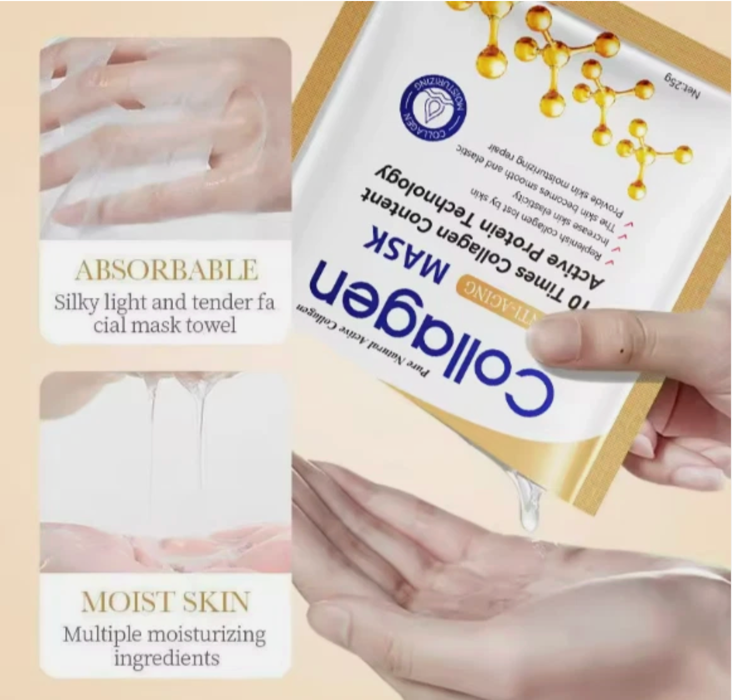 10pcs Anti-Wrinkle Collagen Face Mask Moisturizing Anti-Aging Repair Brightening Care